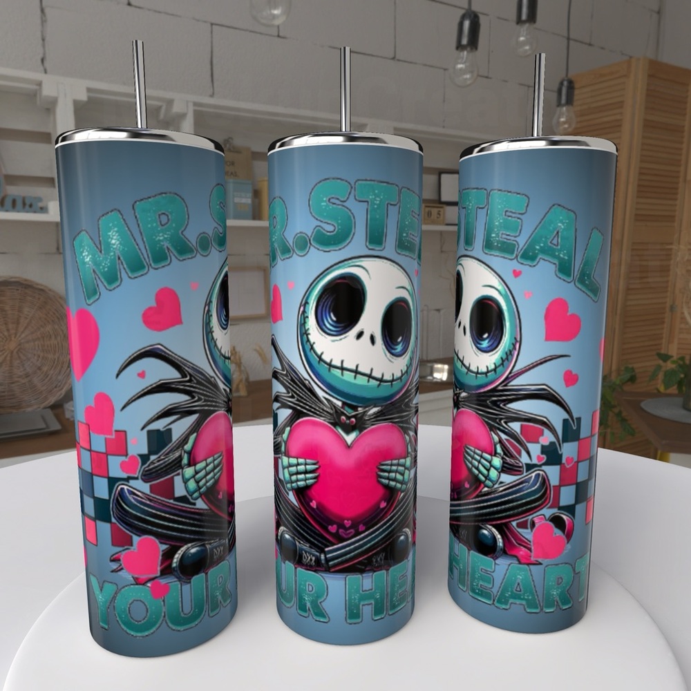20oz JACK, MR STEAL YOUR HEART STAINLESS STEEL SUBLIMATED TUMBLERS